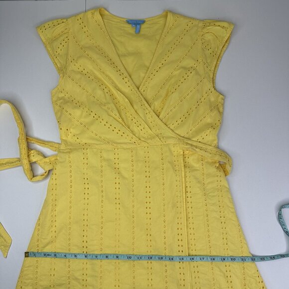Draper James‎ Women's Yellow Eyelet Flutter Sleeve Wrap Luxury Dress 8/C36 - Picture 14 of 16